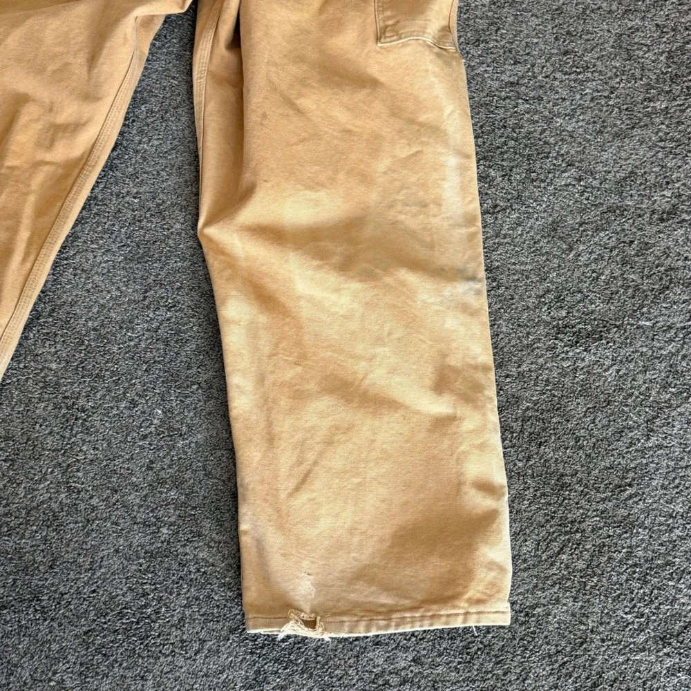 Vintage 1990 USA Carhartt Men Duck Bib Double Logger R01 Brown 44x30 Distressed